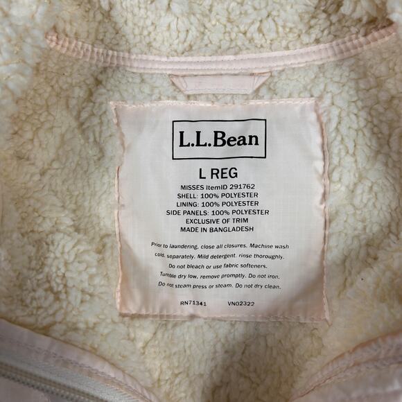 L.L. Bean Vest Womens Large White Quilted Fleece Lined Zip Pockets Sherpa - Picture 3 of 8